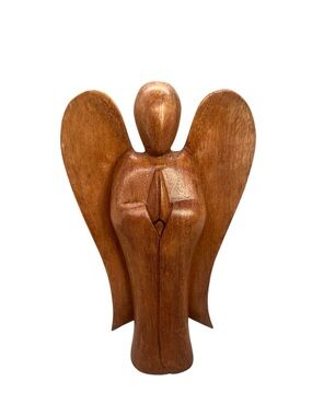 Hand Carved Bali Indonesian Wood Angel Figurine Rustic 9"